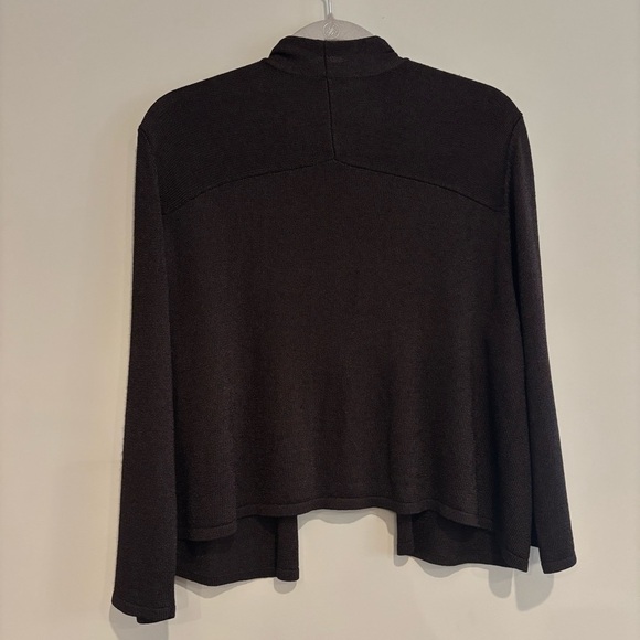 Eileen Fisher Dark Brown Open Front Knit Cardigan Large Preppy Quiet Luxury - Picture 10 of 12